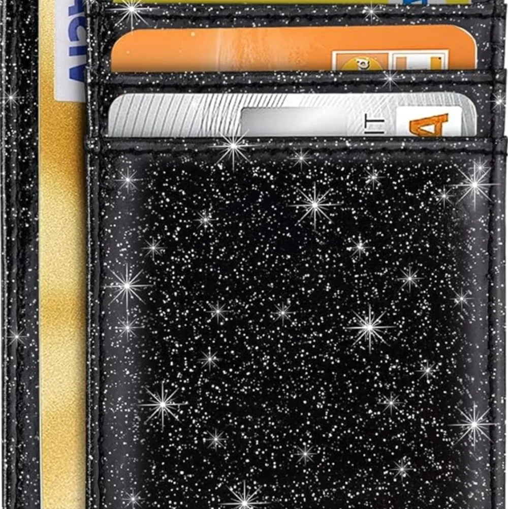 Black Glitter Card Holder Wallet